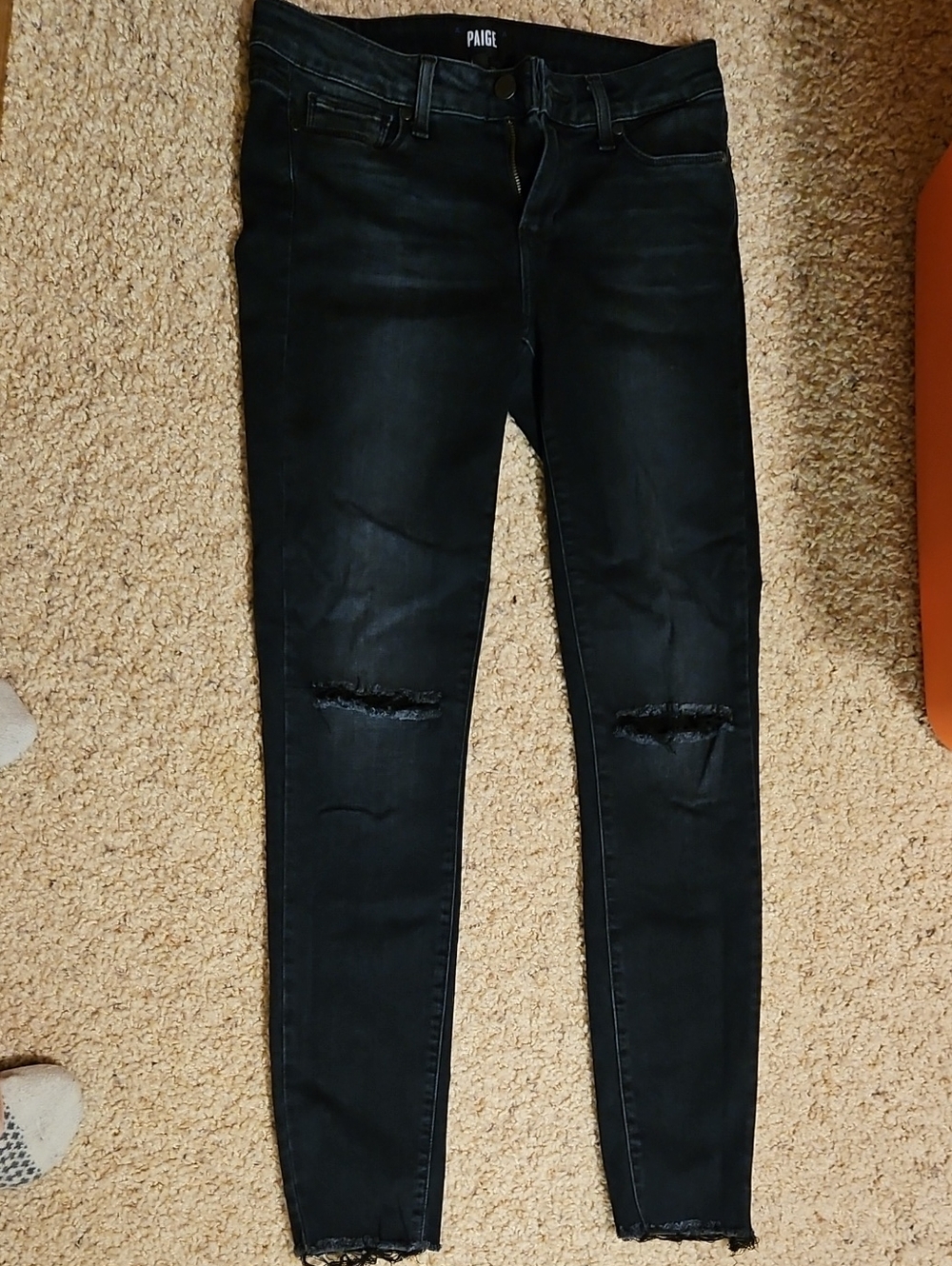PAIGE Dark Blue Skinny Jeans with Knee Distressing